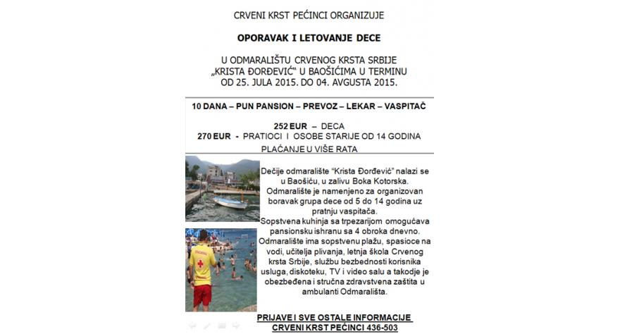 Na letovanje preko Crvenog krsta